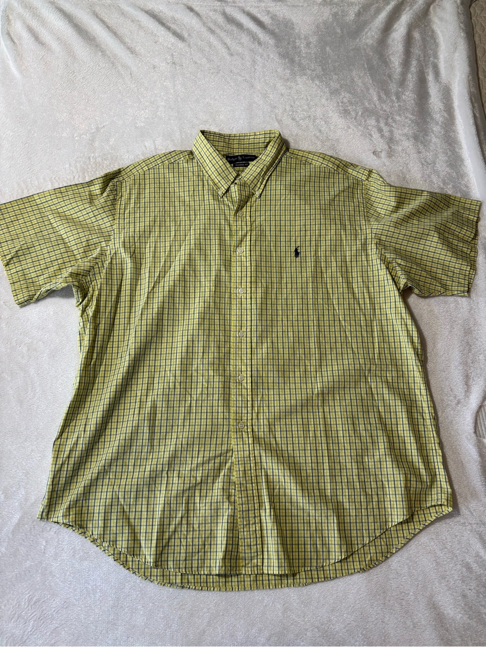 Ralph Lauren Yellow and Green Plaid Short Sleeve Button-Down Shirt